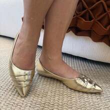 Show Show Women's Pointed Toe Flat Shoe, Elegant Casual, With 3-Knot Detail. - Vàng - Xem 2