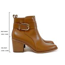 Ghete cu toc înalt pentru femei, culoare solidă, curea cu cataramă și toc gros, cizme cu vârf ascuțit la modă, cizme cu toc gros și fermoar lateral, cizme cu vârf ascuțit la modă, cizme de damă - Moca Brown - Vizualizare 7