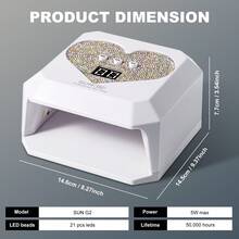 Professional UV Nail Lamp, Nail Dryer With Colorful Rhinestone Heart Shape Design, Large Capacity Gel Lamp With Cute Heart Shape Timer Setting Bottons, Quick Dry Curing Lamp With LCD Display And Auto Sensor, For Gel Nails, Gift For Christmas, For Women And Girls, For Salon & Home, Purple, Pink, White - 白色 - 查看 7