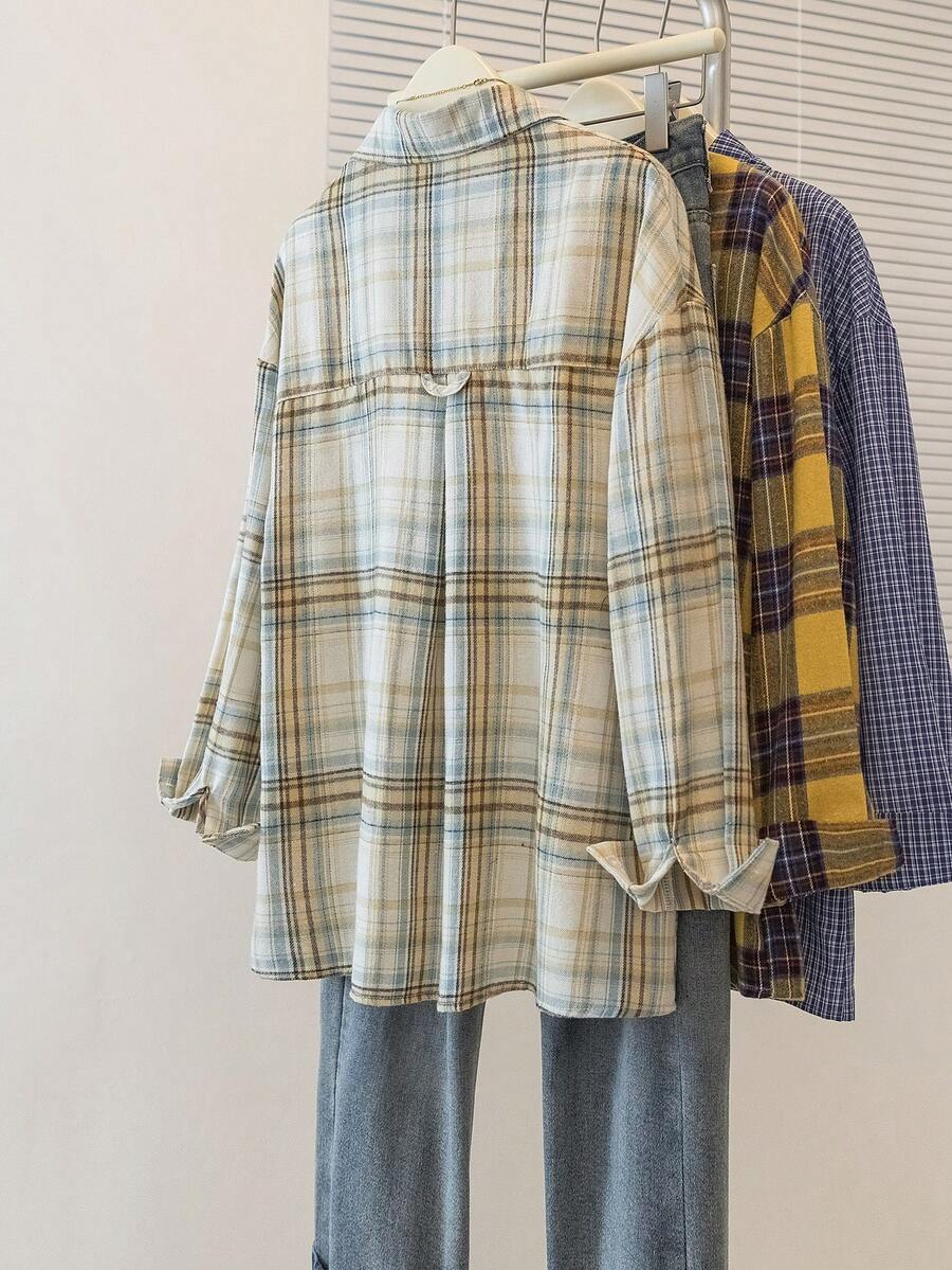 YUXIN Vintage American Plaid Sun Protection Long Sleeve Shirt For Women, Autumn Design Sense Niche Chic Loose Blouse - Yellow - View 1