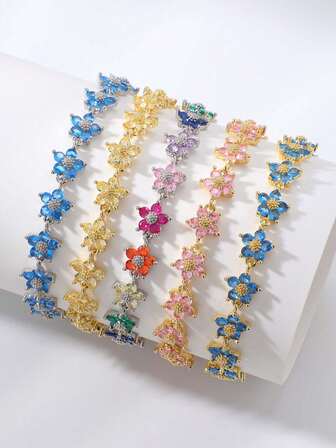 1 pieza Brazalete con flor delicada y elegante incrustado con circonita, accesorio versátil y dulce