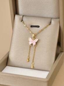 1 chiếc vòng cổ bằng thép không gỉ hình bướm và trái tim rỗng đính đá Rhinestone sang trọng dành cho nữ, quyến rũ, thích hợp cho tiệc tùng, đeo hàng ngày, phong cách Châu Âu & Mỹ, độc đáo, hào phóng, đá Cubic Zirconia, trang sức cưới, quà tặng cho bạn gái, người thân, bạn bè, sinh nhật, ngày lễ tình nhân, quà tặng cho người yêu - Vàng - Xem 2