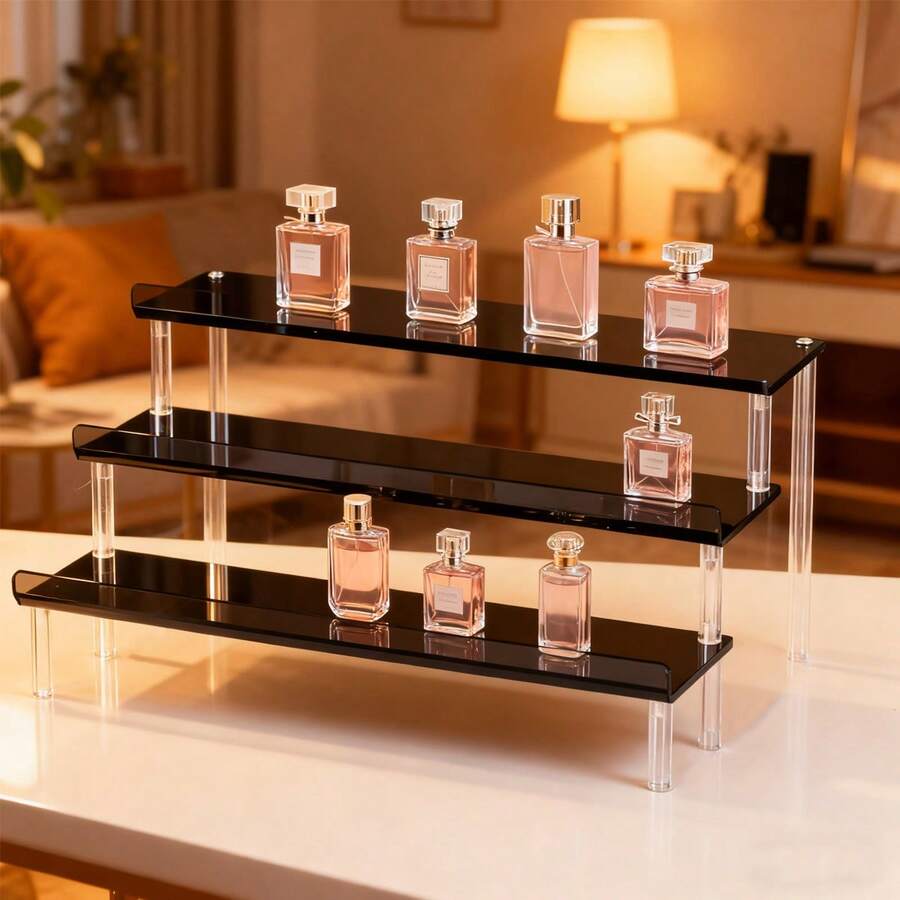 1 pieza Soporte de exhibición de acrílico, Estante de almacenamiento multifuncional para perfumes y postres, Exhibición de figuras y cosméticos, Soporte de decoración para el hogar/tienda/fiesta - Multicolor - Ver 1
