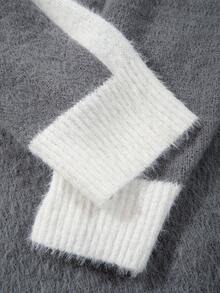 Pull tricoté ample et décontracté à couleurs contrastées, unisexe. Chaud pour l'automne et l'hiver, style coréen, design minimaliste, manches longues col rond - Gris - Voir 6