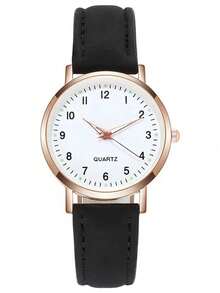 3 relojes de cuarzo para mujer, diseño de esfera redonda clásica con correas de cuero negro, blanco y rosa, marcas numéricas claras, cómodos y amigables con la piel, adecuados para el uso diario y ocasiones profesionales - Multicolor - Ver 10