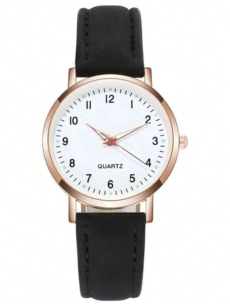 3 Peças Relógios de Quartzo Femininos, Design de Mostrador Redondo Clássico com Pulseiras de Couro Preto, Branco e Rosa, Marcações Numéricas Claras, Confortável e Amigável à Pele, Adequado para Uso Diário e Ocasiões Profissionais - Multicolorido - Visão 10