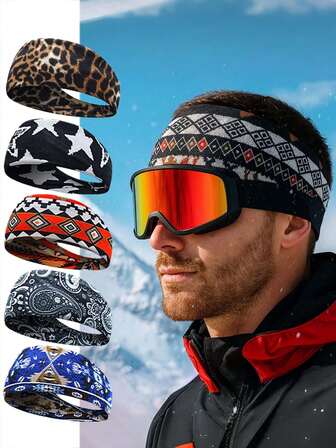 1 pieza Diadema calentadora de orejas para hombre, diadema tejida para invierno, diadema deportiva de estilo urbano de cachemir sintético grueso, diadema de punto estilo Fair Isle, apta para uso diario/ciclismo/deportes al aire libre/esquí