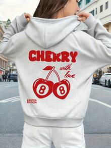 Cherry With Love 8 Ball Design Limited Edition Hoodie For Women Streetwear Fashion Statement Sweatshirt - Light Grey - View 1