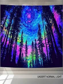 1Piece Fluorescent Starry Sky Forest Tapestry-Polyester Material, Bedroom_Living Room_Dorm Decoration-With Free Installation Kit - Multicolor - View 1