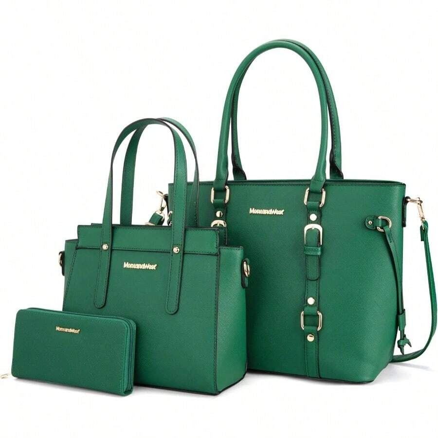 Montana West 3PCS Purses and Handbags Women Tote Purse and Wallet Set Shoulder Satchel Bag Women - verde, (3 piezas verdes) - Ver 1