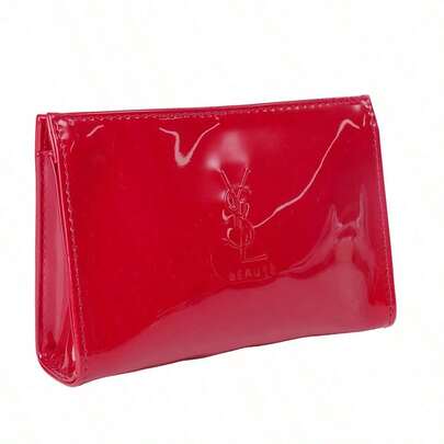 Yves Saint Laurent YSL Red Zipper Cosmetic Bag, Makeup Storage Box, Travel & Vanity Desk Organizer