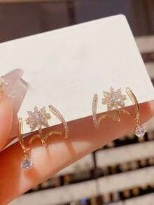 1 Pair Sparkling Micro-Inlaid Zirconia Octagonal Star Earrings, Versatile And Fashionable, Charming For Women - Đỏ - Xem 2
