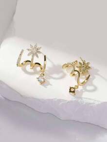 1 Pair Sparkling Micro-Inlaid Zirconia Octagonal Star Earrings, Versatile And Fashionable, Charming For Women - Đỏ - Xem 4