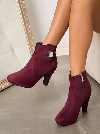 Botas de Tornozelo de Camurça Versáteis para Mulheres, Salto Grosso de Salto Alto Adequado para Ir e Vir, Festa, Encontro, Outono/Inverno