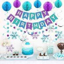 Halloween Party Decor Frozen Birthday Party Decorations Happy Birthday Banner With Honeycomb Balls Snowflake Hanging Swirls Streamers Circle Dots Garland Decorations Party Decorations For Boys Girls - Snowflake - 查看 2