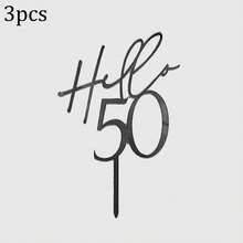 1个/3个/5个黑色亚克力“Hello”字样生日蛋糕装饰插牌，可选年龄18/30/40/50/60，适用于生日派对蛋糕装饰。 - 彩色 - 查看 14