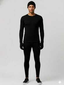 Kit Frio Térmico ( Blusa + Calça + Gorro + Luva ) Conjunto Flanelado Segunda Pele Forrado Unissex Inverno - Preto - Visão 11