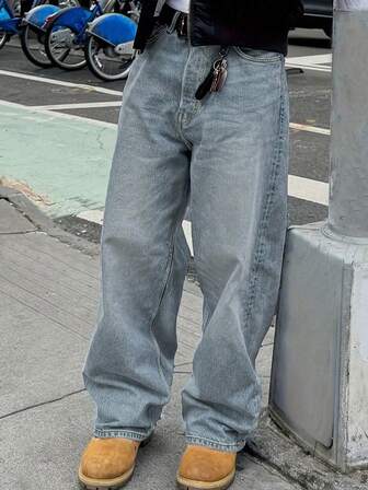 Teen Girls' Casual Wide Leg Jeans, Minimalist & Fashion, Suitable For Summer