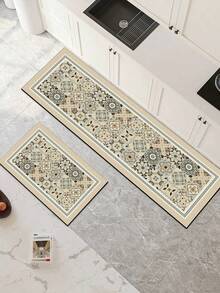 1pc Simple Style Silicone Kitchen Mat With Light-Colored Block Print Design, Soft Luxury Anti-Fatigue Kitchen Carpet With Cushioning, Water-Absorbent, Quick-Drying And Non-Slip Properties, Suitable For Kitchen, Bathroom, Entryway, Laundry Room, Etc. ,Room Decor - Multicolor - View 1