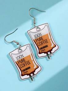 1 par de pendientes colgantes de acrílico con diseño único, creativo, divertido, de dibujos animados, lindo y con eslogan de bolsa de café, adecuados para uso diario, trabajo, festivales y fiestas - Multicolor - Ver 4