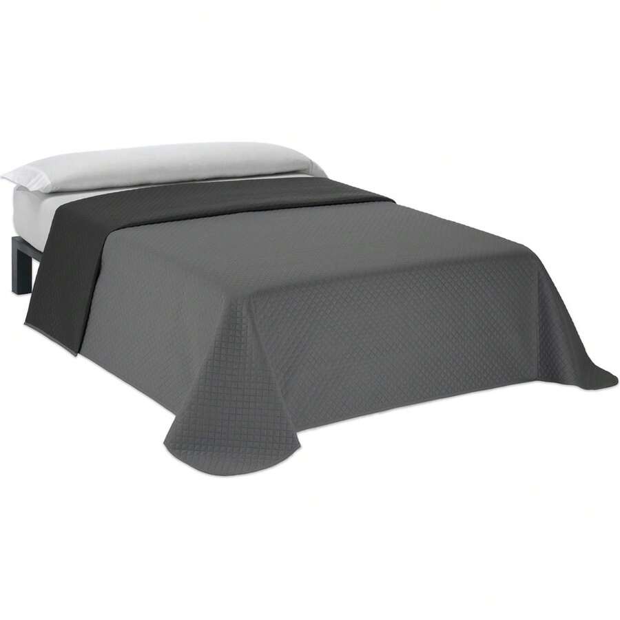 Ecommerc3 Reversible, Lightweight, And Durable Quilted Bedspread - Adjustable Bedspread, Easy To Put On And Super Padded, Ideal For Different Size Beds. 100% Made In Spain - Antracita/Negro - View 1