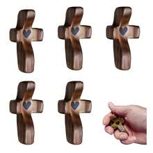 Handcrafted Walnut Wooden Pocket Cross – Thumb-Style Stress-Relief Religious Ornament, Christian Gift For Easter & Church, 3 Pack - 駝色 - 查看 3