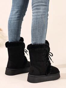 Women's Tall Slip On Winter Snow Boots Warm & Insulated Fur Lining Comfortable Fashion Booties - 黑色 - 查看 3