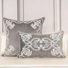 European Floral Pillow Cover 20x20 Inch Luxury Velvet Embroidered Decorative Throw Pillow Cover For Couch Bedroom Living Room Grey And White - 灰色 - 查看 7