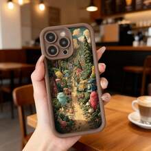 Cubierta de teléfono con borde negro diseño de bosque mágico con personajes coloridos y camino pintoresco para uso diario en cafeterías y salas de estar Aplicable a los teléfonos de la serie Apple y Galaxy - Burdeos - Ver 5
