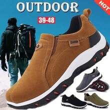 Men Fashion Brand Waterproof Hiking Shoes Leather Outdoor Sneakers For Men Flat Sport Casual Shoes Non-Slip Cilmbing Shoes  Plus Size - 黑色 - 查看 1