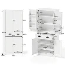 182cm Storage Cabinet, 4 Doors And 1 Drawer, 2 Doors With Shelves, 6 Storage Compartments And 4 Adjustable Shelves, Suitable For Kitchen, Dining Room And Living Room, Black - White + MDF - 查看 7