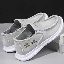 Women's Embroidered Slip-On Casual Shoes With Raw Edge Craftsmanship, Suitable For Daily Walking, Shopping And Commuting, Comfortable And Lightweight, Easy To Match, Practical And Durable - 灰色 - 查看 1