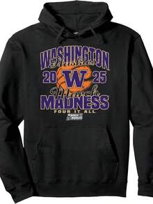 Washington Huskies March Madness 2025 W Basketball Retro Pullover Hoodie - 黑色 - 查看 1