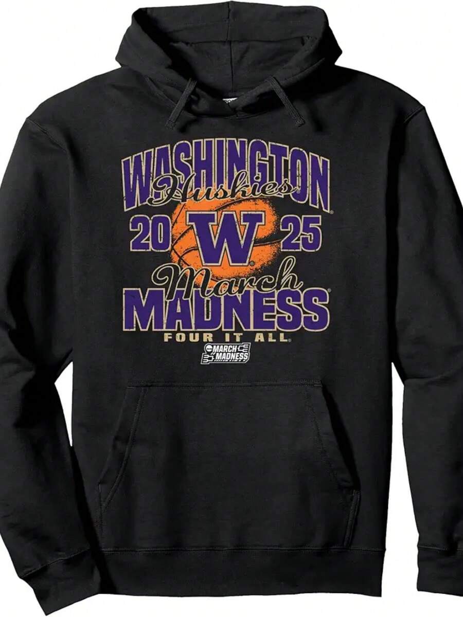 Washington Huskies March Madness 2025 W Basketball Retro Pullover Hoodie - 黑色 - 查看 1