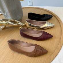 Show Show Women's Pointed Toe Flat Shoe, Elegant Casual, With 3-Knot Detail. - Vàng - Xem 4
