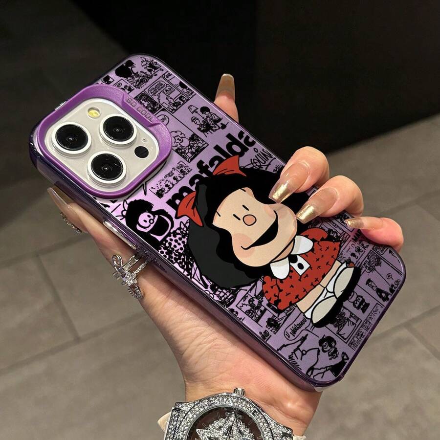 Funda de teléfono personalizada creativa de nueva moda estilo de dibujo animado con lazo rojo lindo para Apple 17 Air 16 15 14 13 12 11 Pro Max X XR XSMAX 8 7 Plus, funda trasera dura mate plateada, funda protectora para dispositivos, accesorios móviles, estética divertida, diseño de dibujo animado, usuario de - Mezcla de colores - Ver 1