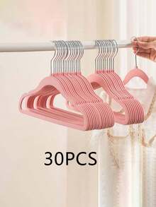 10/20/30/40pcs Baby Flocked Hangers Non-Slip Plastic Baby Home Hangers No-Mark Non-Slip Multi-Functional Children's Hangers Storage Hangers Flocked Hangers Beige - Multicolor - View 13