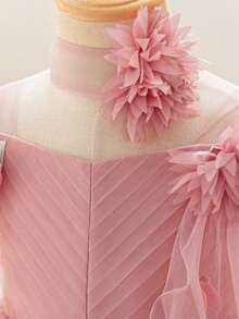 Baby Girls Thick Strap 3D Flower Mesh Cute Party Dress, Headband Not Included - Dusty Pink - View 7