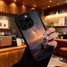 Cubierta de teléfono con borde negro diseño de atardecer en montaña para iPhone 14 Pro Max protector de pantalla resistente a golpes ideal para uso diario y viajes - Blanco - Ver 6