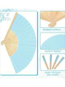 3/15/30pcs/Set Blue Paper Fans, Bamboo Folding Fans, Hand Held Fans, Paper Folding Fans, Summer White/Blue Series Wedding Favors Fans, Ladies Folding Fans, Green Bow Fans, Transparent Storage Bags, Wedding Party Decorations. Suitable For Bride's Wedding Favors, Birthday Party Gifts, Bridesmaid Photo Props, Summer Fans. - Multicolor - View 8