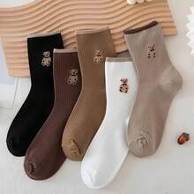 Playful Mixed Color Teddy Bear Socks 5-Pair Bundle, Ultra Cute And Soft Crew Socks For Women Girls, Comfy Animal Print Ankle Socks, Assorted Cozy Gift Set - Nhiều màu - Xem 2