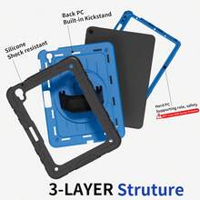 适用于 iPad 10/9/8 代 10.9/11 英寸、iPad 11 (A16 2025)、iPad (A16) 11 英寸第 11 代 2025、Galaxy Tab A8 10.5 英寸的防震保护套，带笔槽、360° 旋转手带和支架；也适用于 iPad Mini 6、Mini 8.3 英寸、iPad Pro 1/2/3/4 11 英寸、iPad 7/8/9 代 10.2 英寸、iPad Mini 6、Mini 7 8.3 英寸、iPad Mini 4、Mini 5 7.9 英寸、iPad Air 2/Pro/5/6 9.7 英寸（绿+白、黑+天蓝） - 黑+天藍(不含肩帶) - 查看 6