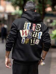 Men's Autumn/Winter Brand Funny Collage Letter Patchwork Hoodie Sweatshirt | Perfect Combination Of Fashion And Function - Black - View 3