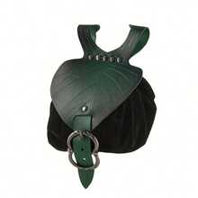 Medieval Renaissance Festival Synthetic Leather Coin Purse Fanny Pack, Leaf Waist Bag Portable Pouch With Drawstring, Vintage Belt Bag Suitable For LARP Ren Faire Halloween Costume Accessories - B - View 1
