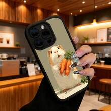 Cubierta de teléfono con borde negro para iPhone 14 Pro Max con diseño de hámster sosteniendo zanahorias color beige ideal para uso diario y trabajo en oficina - Burdeos - Ver 6