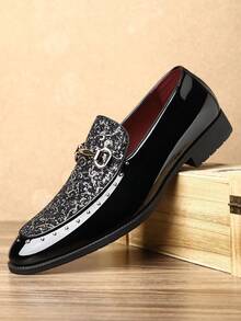 QRLQRL 1 Pair Men's Rhinestone Decor Metal Buckle Low-Top Polyurethane Upper Rubber Sole Easy-Wear Business Casual Loafers Suitable For Party Events - Black - View 11