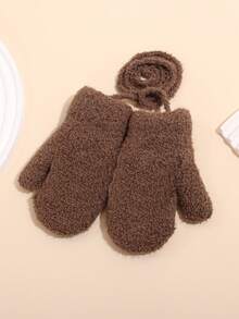 1 Pasang Sarung Tangan Bayi Warna Polos Tebal Bahan Fleece Hangat Musim Dingin Anti-Beku dengan Tali Pengikat untuk Bayi Laki-laki dan Perempuan - 1Pair - View 16