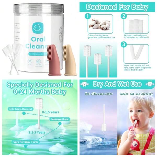 Disposable Baby Toothbrush 30Pcs Infant Oral Cleaning Stick Soft Bristle Toothbrush Dental Care Gauze Cleaner For Newborn Toddler Mouth Hygiene