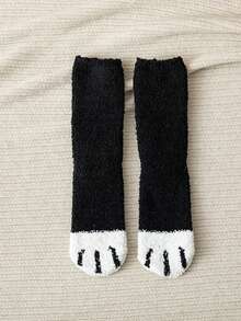6 Pairs Mixed Color Fluffy Mid-Calf Socks For Women, Suitable For Daily Home/Office Tiger Paw Non-Slip Floor Socks, Cozy Socks - Multicolor - View 11