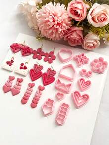 Valentine's Day Polymer Clay Earring Cutters Set, Heart Flower Envelope Shapes DIY Molds For Handmade Jewelry Craft Making - Pink - View 3